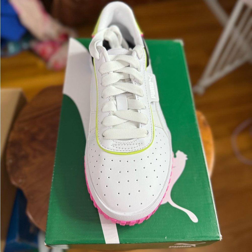 Cali Color Blocking Puma White and Pink Sneakers with Breathable Design